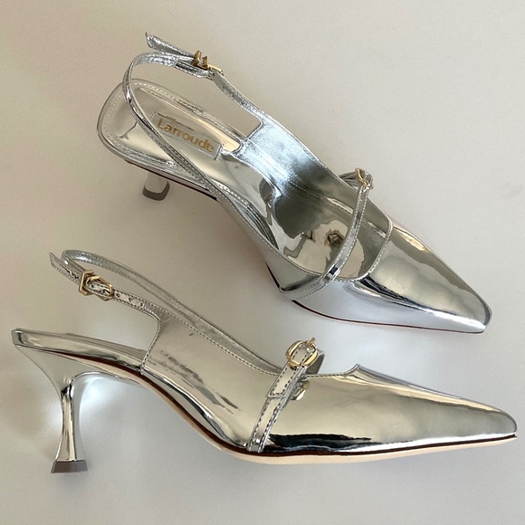 LARROUDE Ines  Silver Specchio  Pointed Toe Slingback Pumps Size 9.5 NEW - Picture 2 of 13